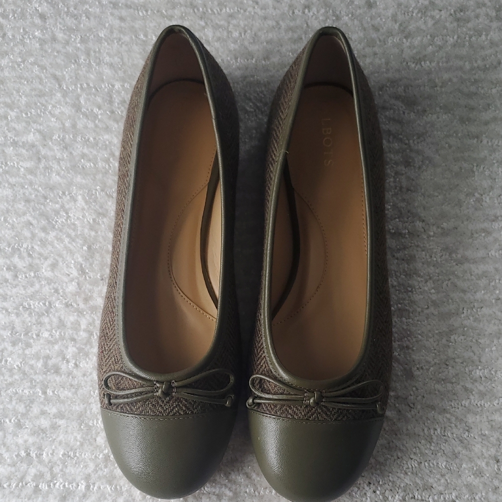 Talbots Olive Green Round Toe Tweed Ballet Flats 9M - Picture 2 of 10